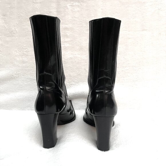 Auc Dolce&Gabbana pointed toe elasticized gores chunky heel smooth leather boots - Picture 4 of 13